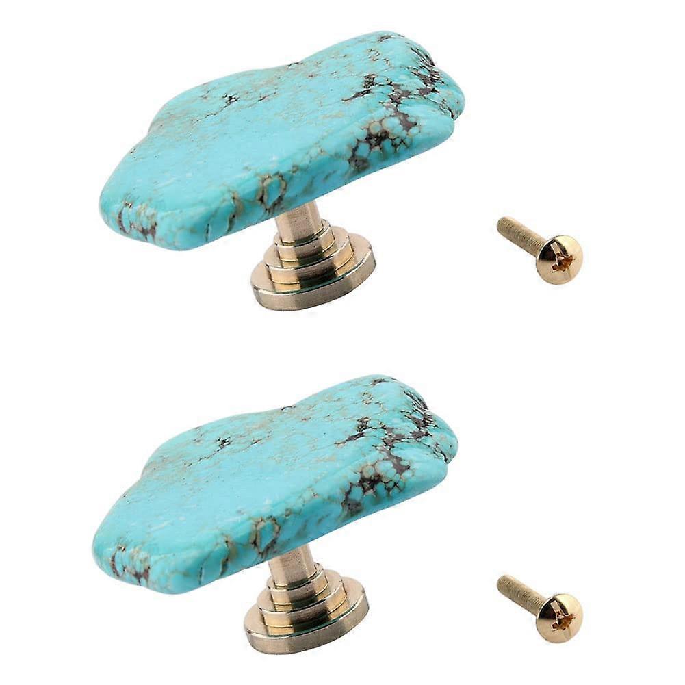 Natural Turquoise Cabinet Knobs with Luxury Brass Base, Minimalist Drawer Pull Handles, 2 Pcs