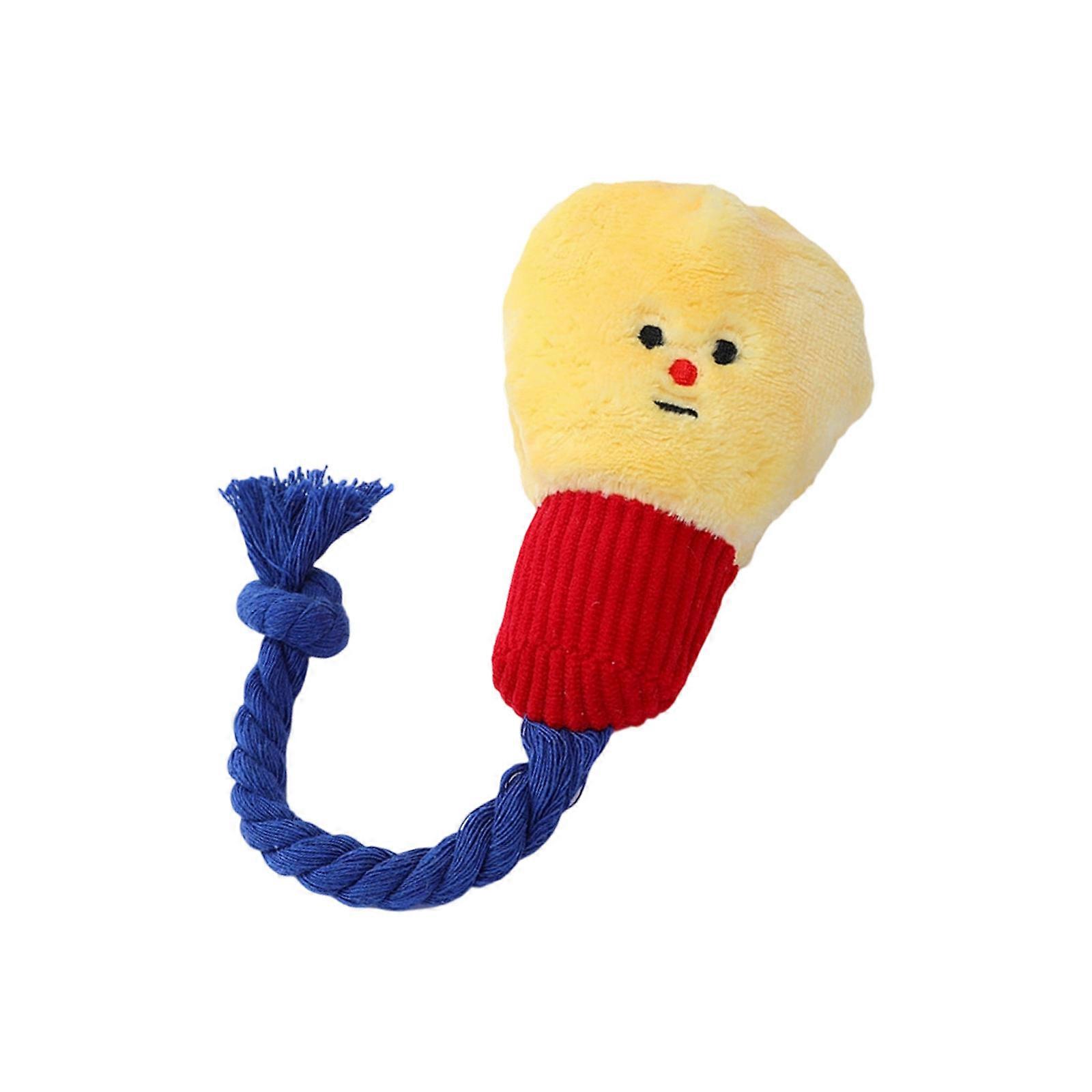 Creative Plush Light Bulb Dog Chew Toy with Squeaky Sound Pull of War Cotton Rope Teether Toy Promotes Bonding Exercise  Yellow