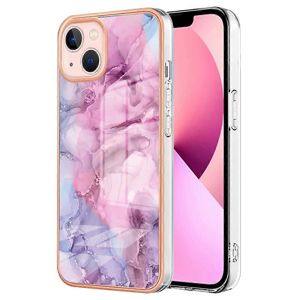YB IMD Series-16 Style E 2.0mm TPU Case for iPhone 15 Plus , Electroplating Frame IMD Marble Pattern