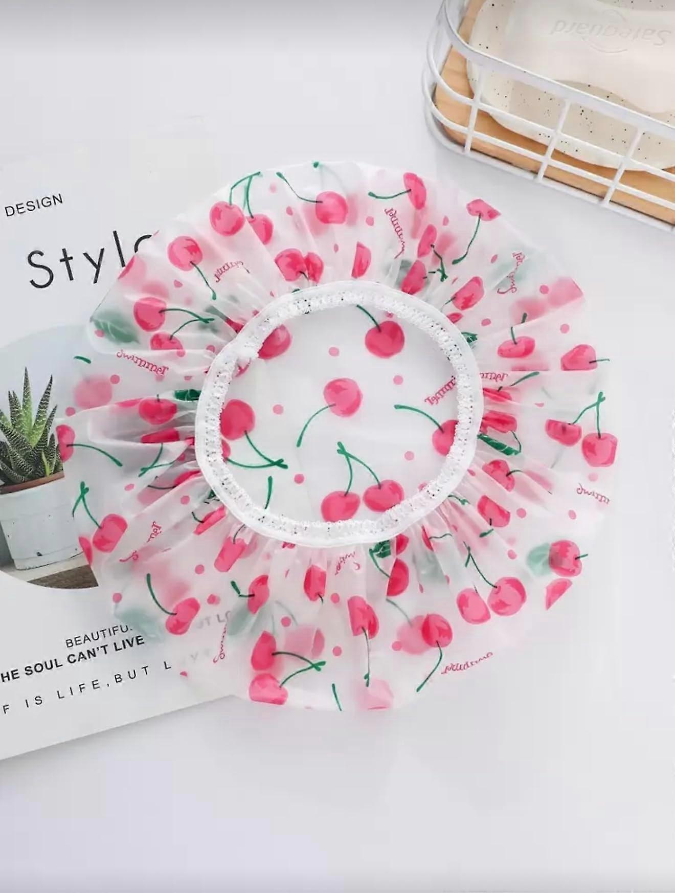 Waterproof Heart Pattern PEVA Shower Cap for Women with Large Elastic Fit and Full Coverage