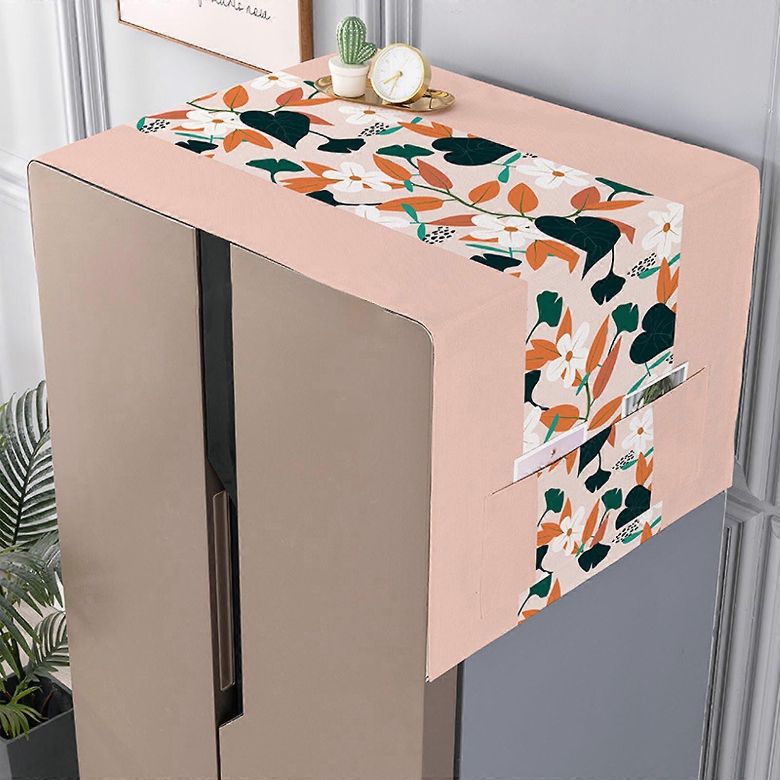 Cotton Linen Washing Machine Dust Cover with Storage Pockets, Dustproof Refrigerator  Protector