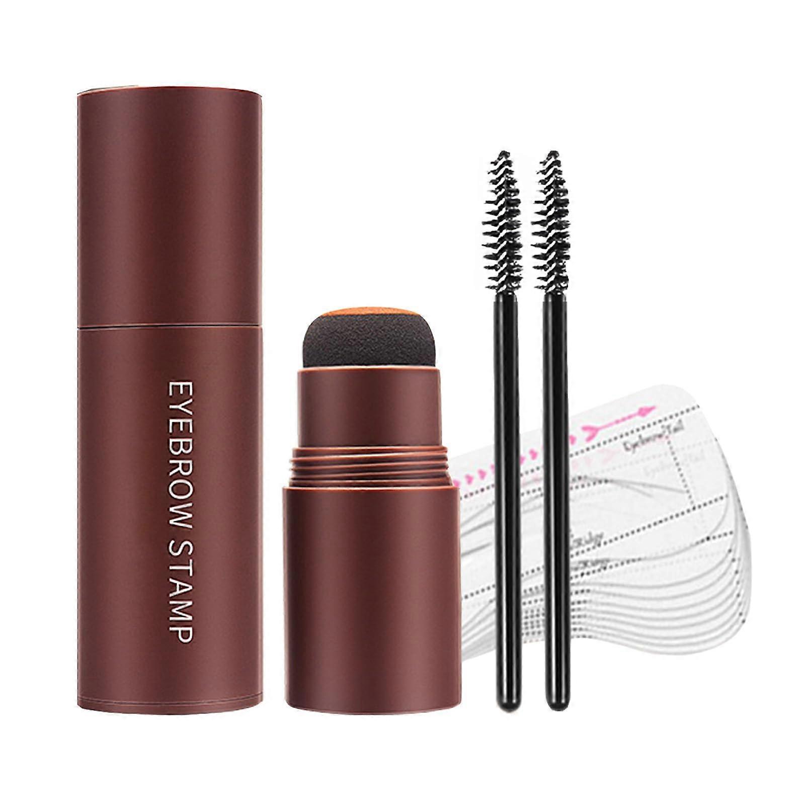 Eyebrow Stamp Kit with Stencils Dark Brown Waterproof Powder LongLasting Natural Brows