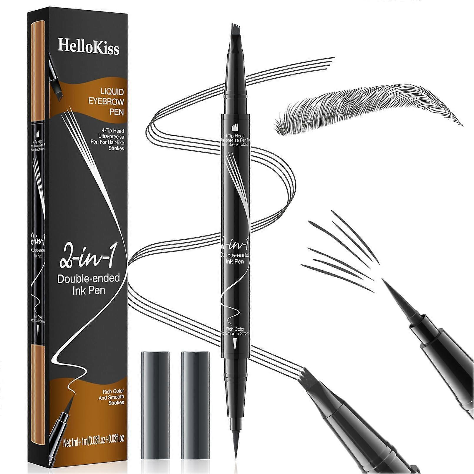Waterproof Eyebrow Pencil with 4Fork Tip, DualEnded Microblading Brow Pen Grey LongLasting