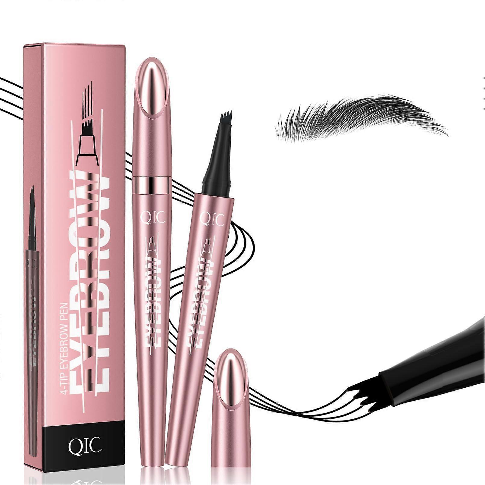 Microblading Eyebrow Pencil Black Waterproof 4 Fork Tip Pen for Natural LongLasting Brows