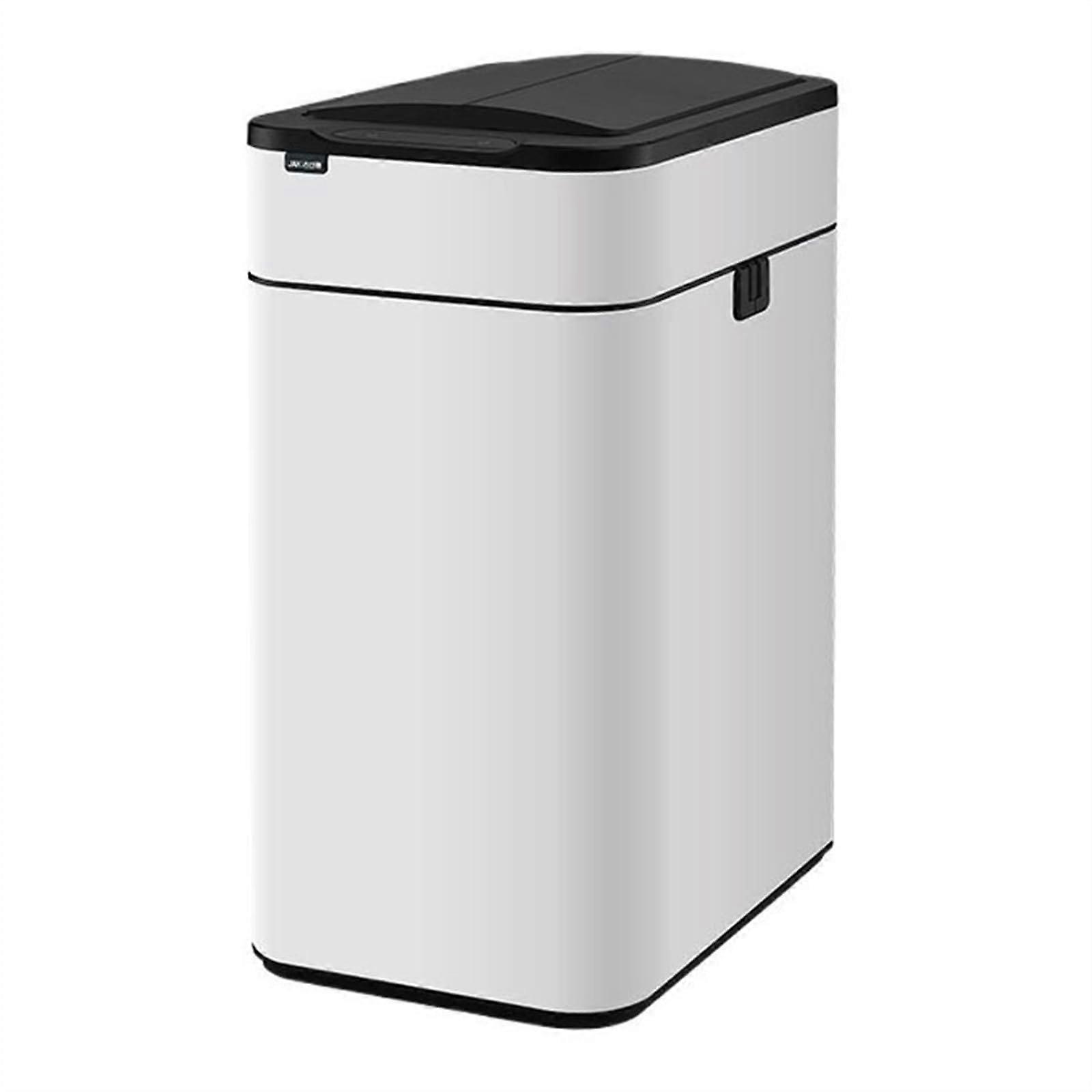 50L Stainless Steel Automatic Trash Can with Smart Sensor Lid, White Touchless Kitchen Bin