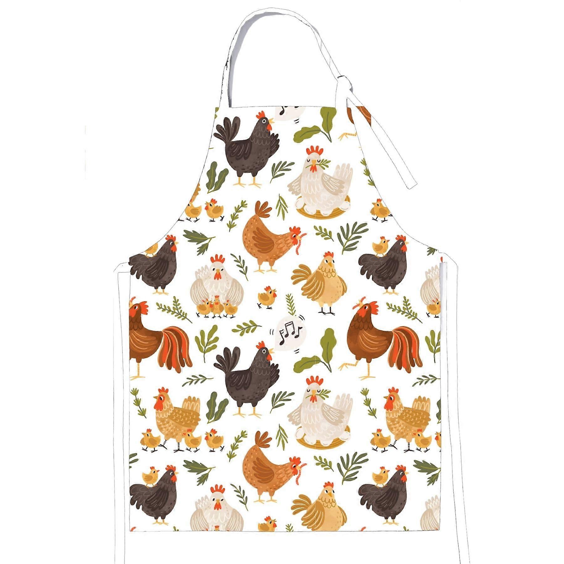Chicken Apron with Pockets Waterproof Adjustable Neck Strap Funny Cooking Kitchen Apron White