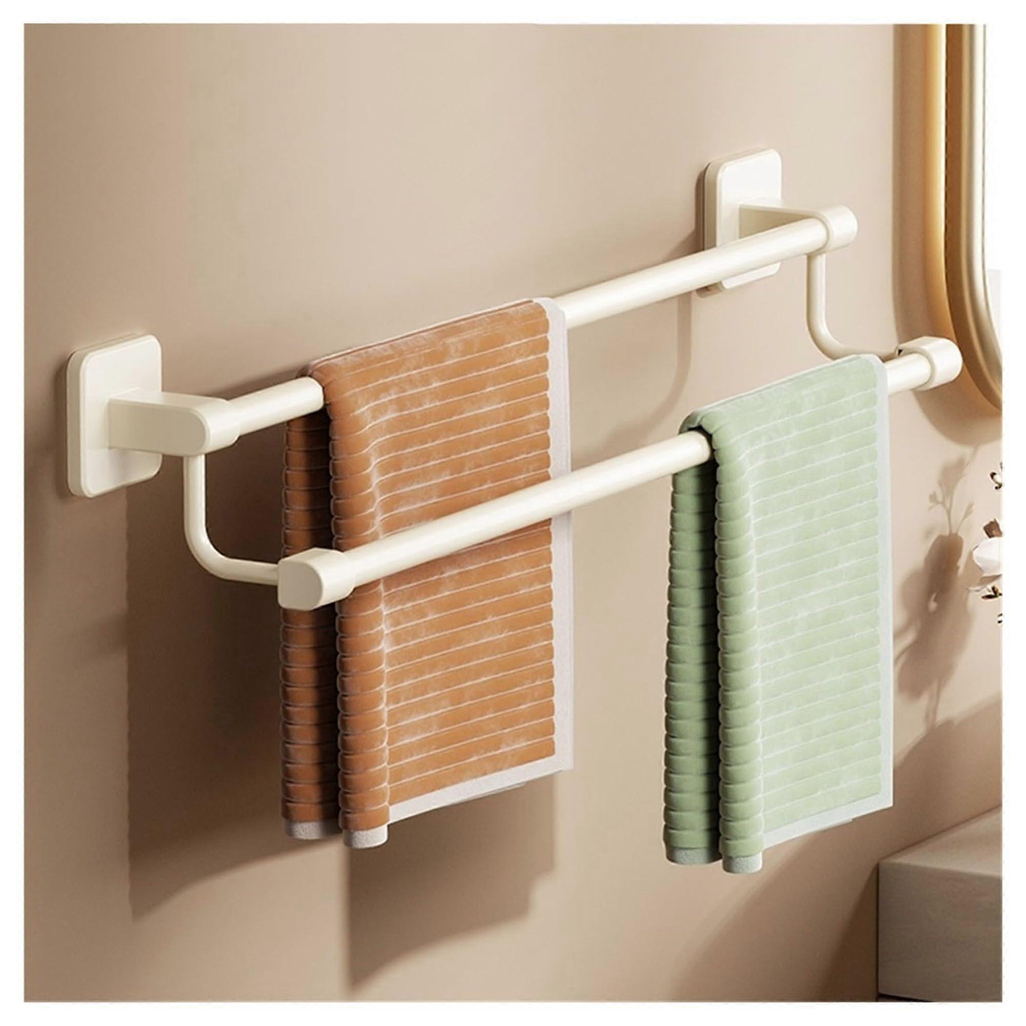 Bathroom Towel Rack Rustproof Waterproof White Wall Mounted Holder Space Saving for Small Bathrooms