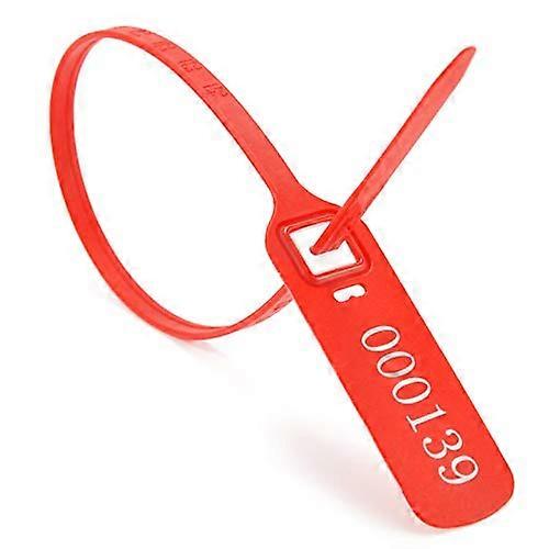 Red Pull Tight Plastic Tamper Evident Security Seals 400mm with Metal Core Locking, Numbered 500pcs