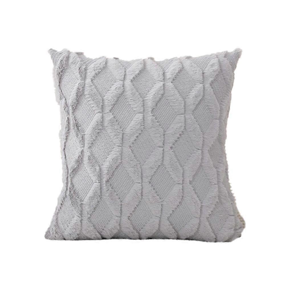 Rabbit Plush Quilted Cushion Cover, Solid Color Sofa Pillow Case