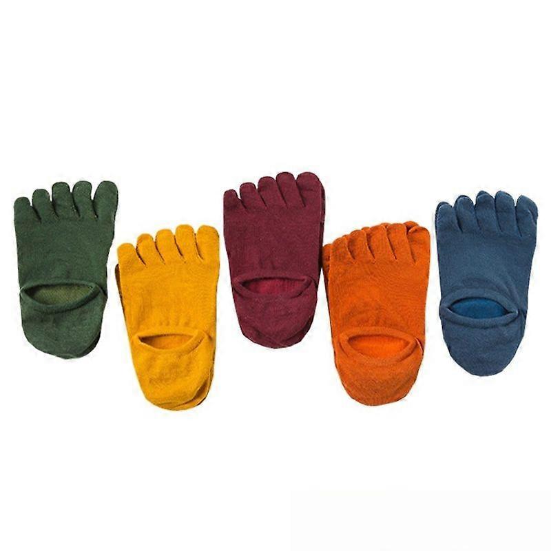 5pcs Men's Retro Solid Color Plain Toe Socks, Breathable Casual Low-Cut Socks