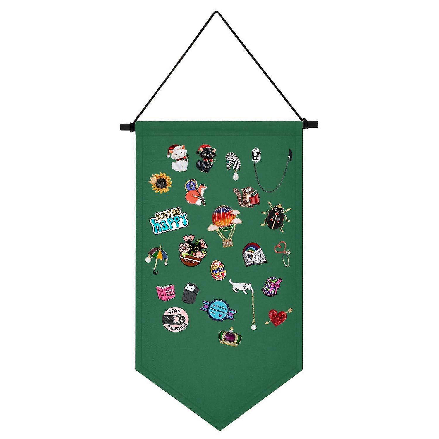 Green Wall Hanging Pin Display Banner with Large Capacity Canvas Enamel Pin Organizer Holder