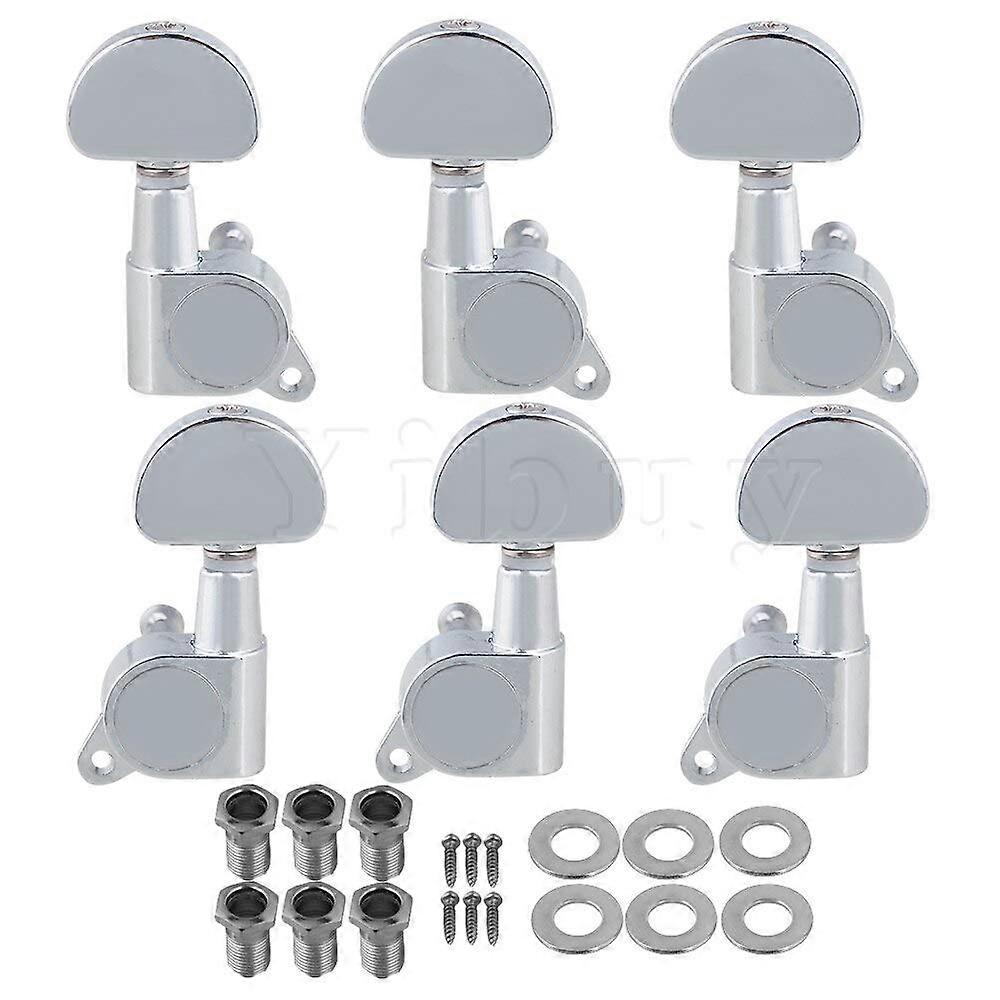 Silver Guitar Tuning Pegs Set for 6 String with Closed Gear and Precise Tuning Control