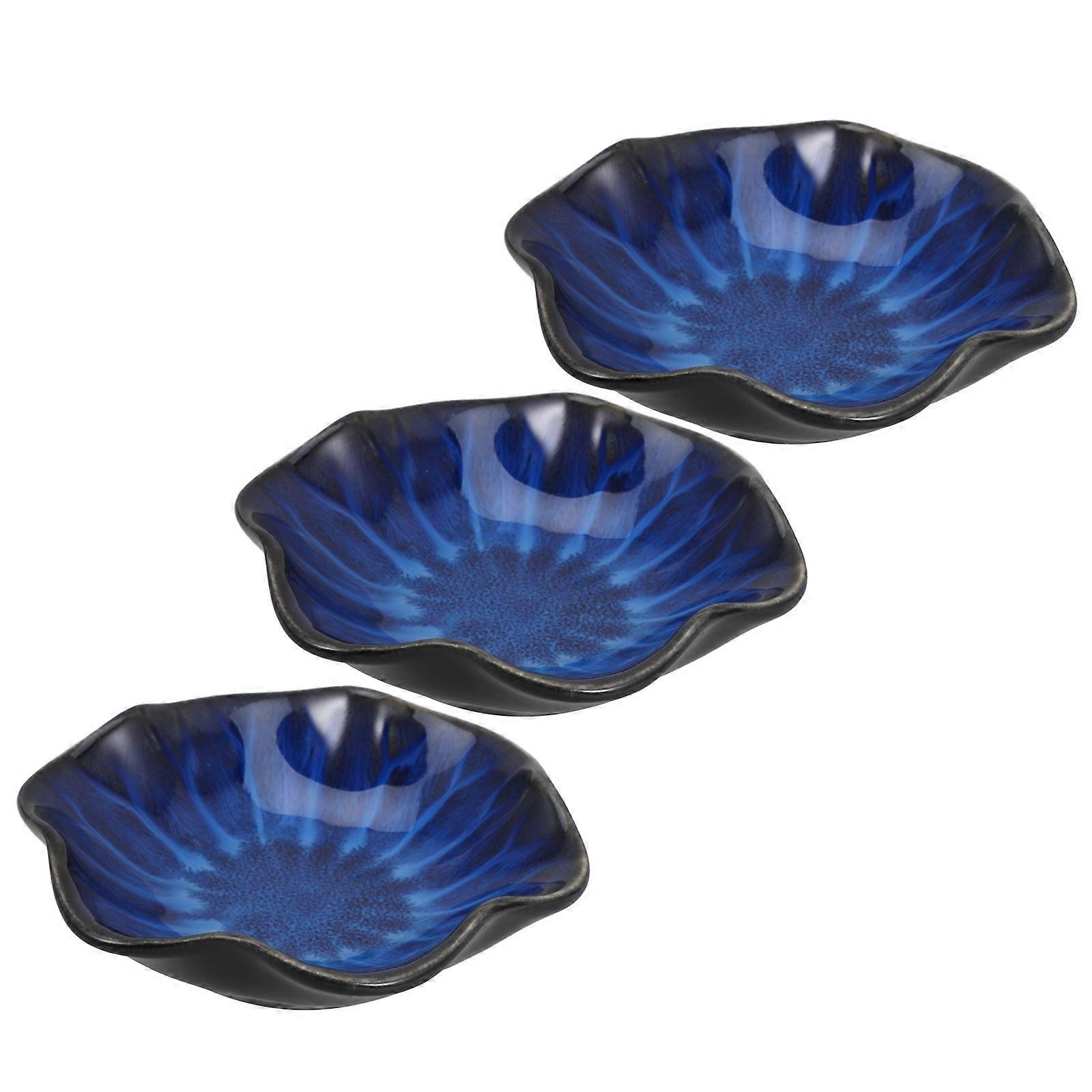 Ceramic Seasoning Dish for Storage Use 3Pcs Dark Blue Set