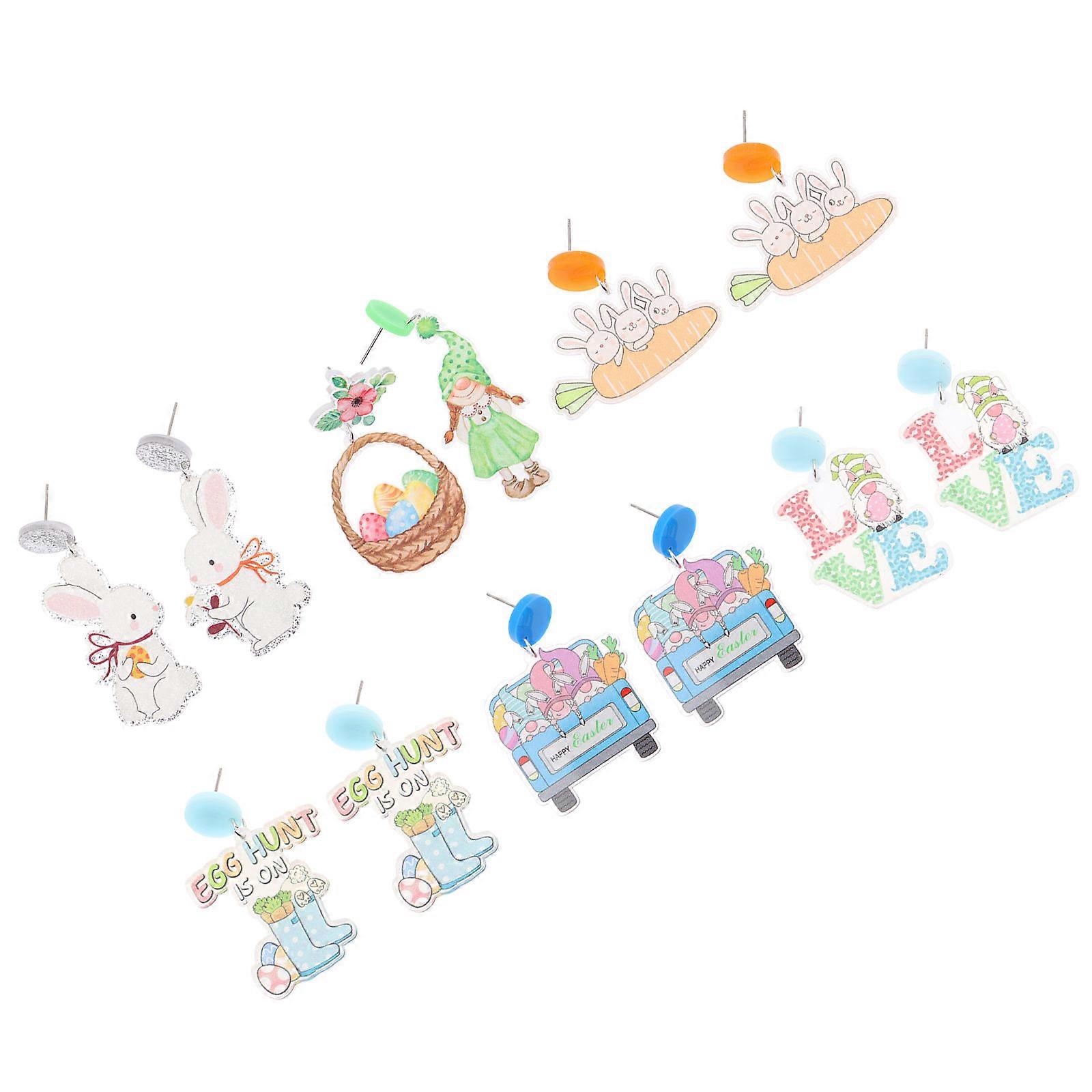 Bunny Earrings Easter Dwarf Ear Drop for Decor 6Pairs Assorted Color Acrylic
