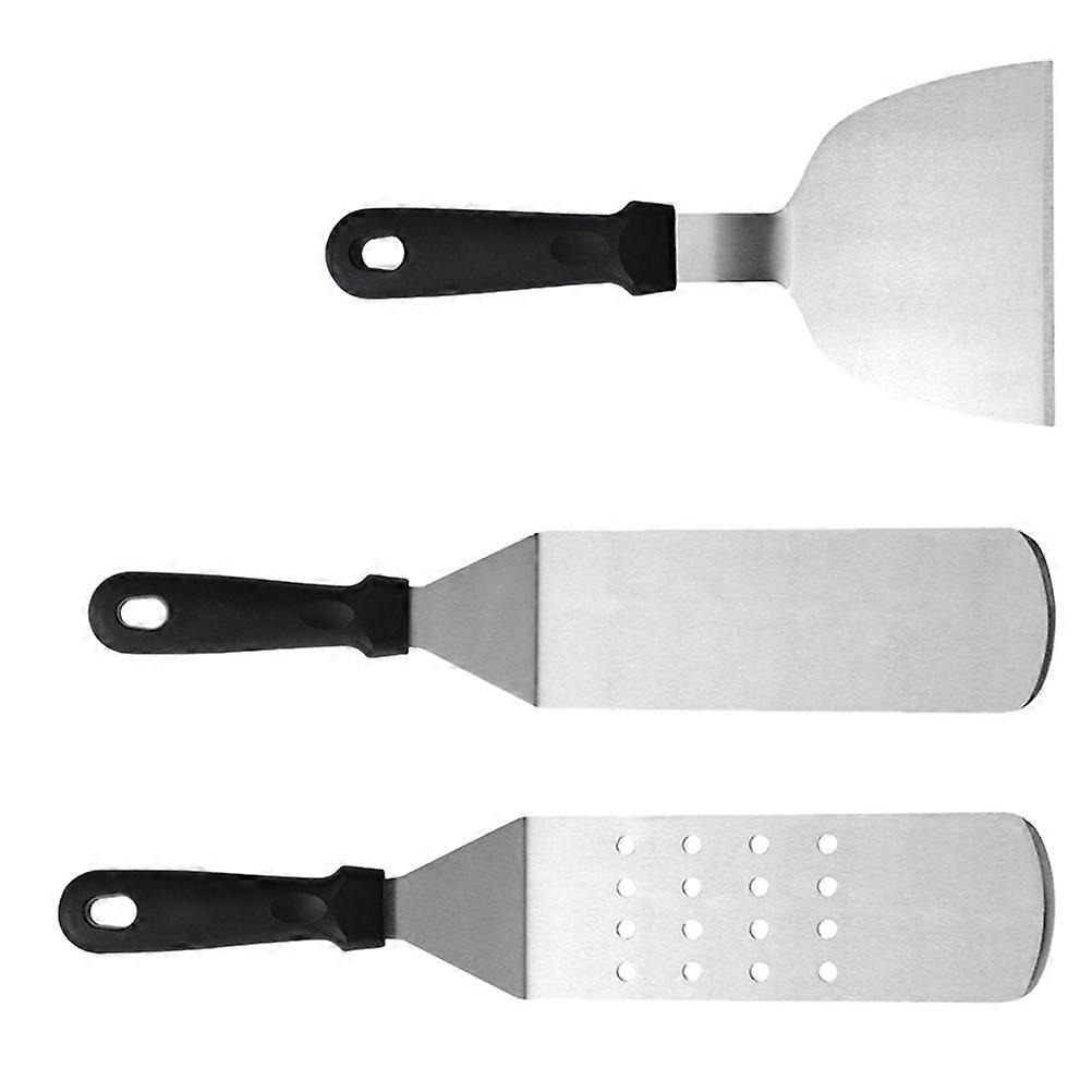 3Pcs Cooking Spatulas Set Black Stainless Steel for Kitchen Multi-Function Use