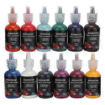 Körperfarben-Set, 12 Farben, matt, flüssig, wasserbasiert, innovative DIY-Malerei für temporäre Körperkunst (usmddsa global)