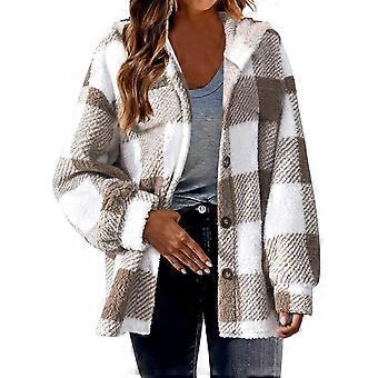 Chaqueta Sherpa para mujer, abrigos para mujer, chaquetas con capucha para mujer, chaquetas cálidas para mujer, tops de forro polar para mujer, chaqueta mullida color caqui 4XL