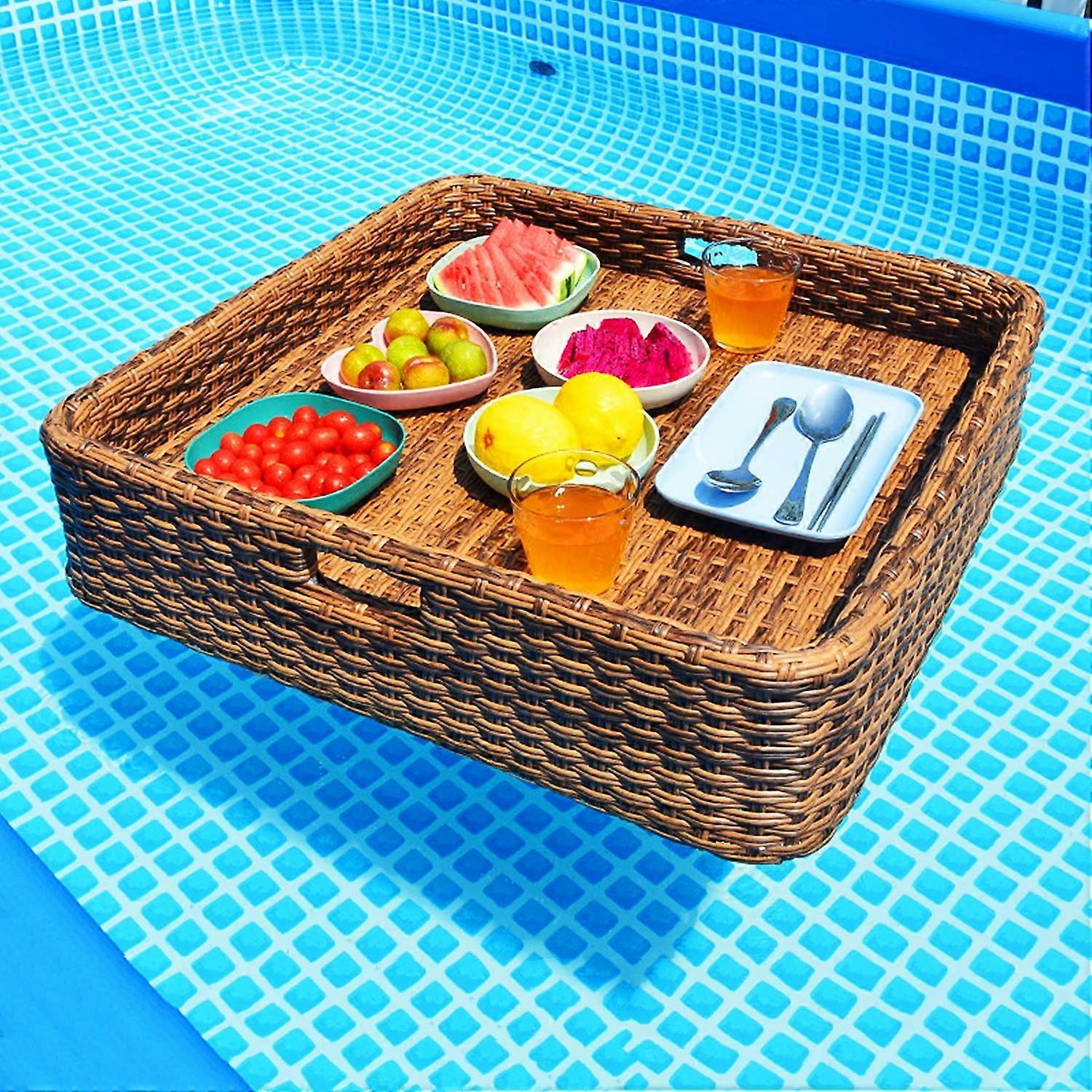 Floating Pool Tray for Drinks and Snacks, Large Square 60x60x15cm Inflatable Serving Table