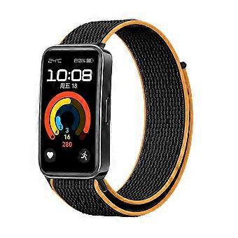 Breathable Braided Nylon Strap for Huawei Band 10 9 8, Soft Adjustable Sport Band Black Orange