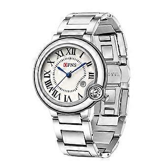 Women's Stainless Steel Watch with Roman Numerals, Blue Hands and Diamond Accent - Elegant Fashion