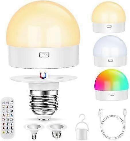 Remote Control RGB LED Bulb, USB Rechargeable, Dimmable with Timer, E27/E14 Base