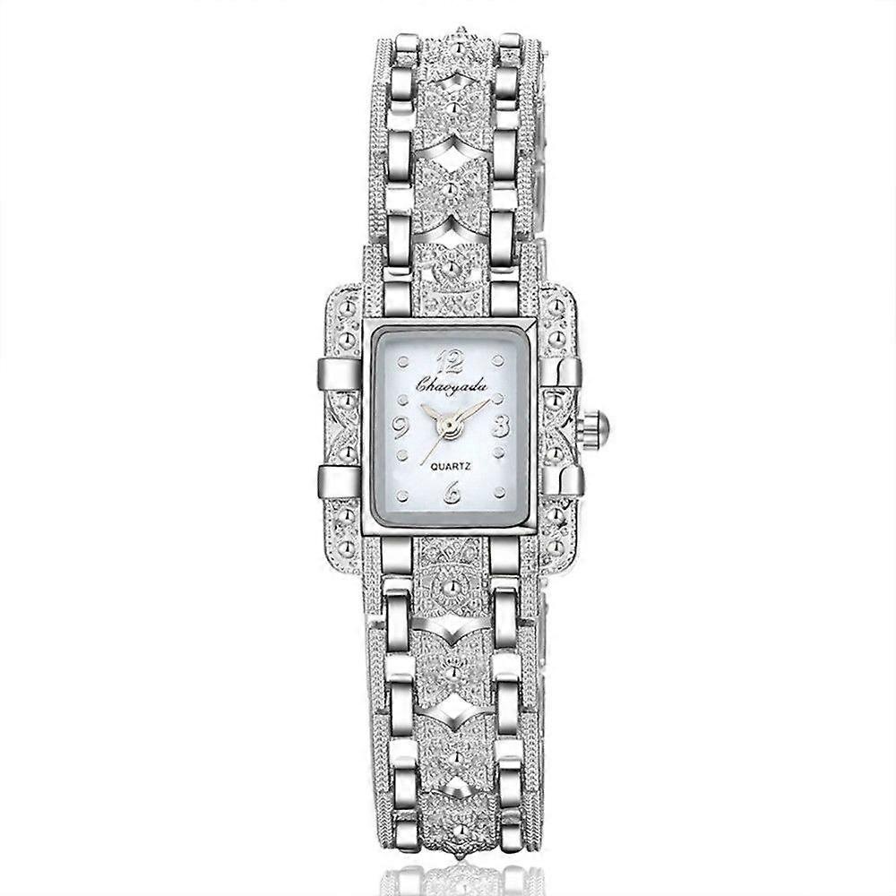 Square Dial Stainless Ste Strap Quartz Watch White