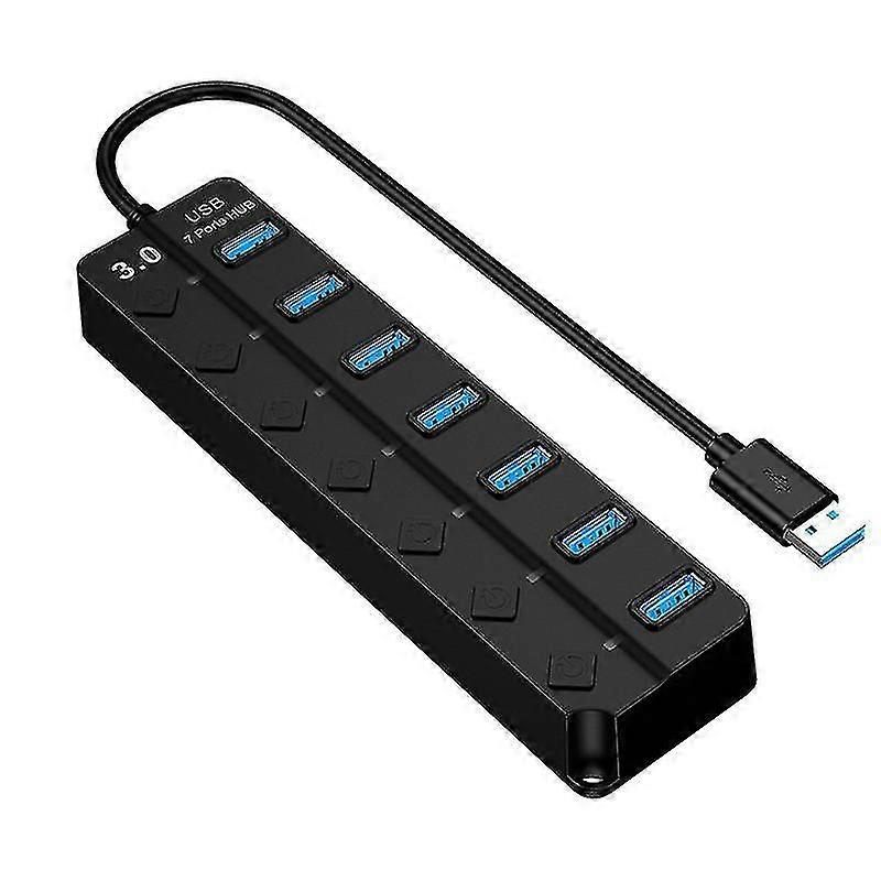 Splitter Multi-function 7-port Hub Expansion Computer One Drag Seven Multi-interface Hub With Switch 1 Piece Black