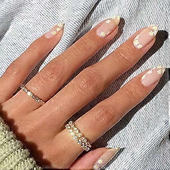 Heytea Künstliche Nägel, mittellang, Blumen-Aufdrücknägel, Mandel-Acryl, vollständige Abdeckung, künstliche Nägel für Frauen und Mädchen, 24 Stück. Hinweis: Kein Kleber.