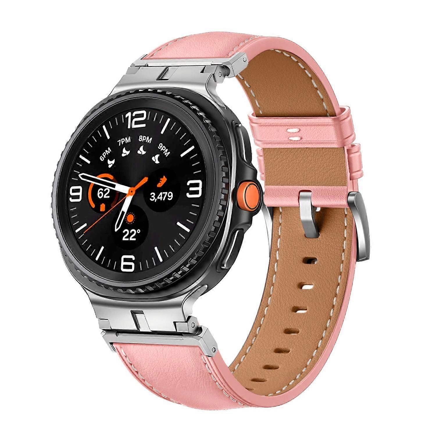 For Samsung Galaxy Watch 8 / 8 Classic Leather Strap with Metal Connector Pink / Silver