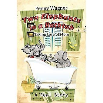 Two elephants in a bathtub taking care of mom
