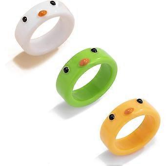 3-4Pcs Cute Acrylic Resin Frog Duck Finger Ring Set Funny Candy Color Wide Animal Ring for Women Teen Girls Men Boy Colorful Geometric Round Jewelry