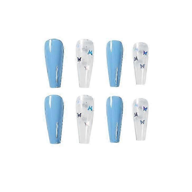 Extra Long Fake Nails Glue On Nails-blue Clear