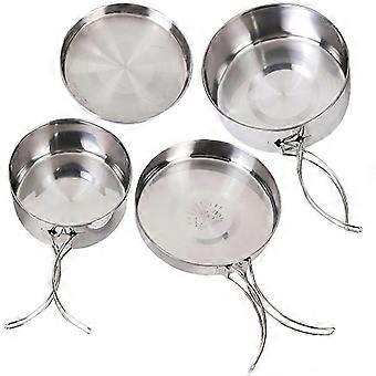Portable Camping Cookware Stainless Steel Pot Pan Set 4Sets
