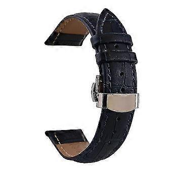 Genuine Leather Watch Band with Butterfly Buckle - Universal Steel Strap compatible with Men & Women