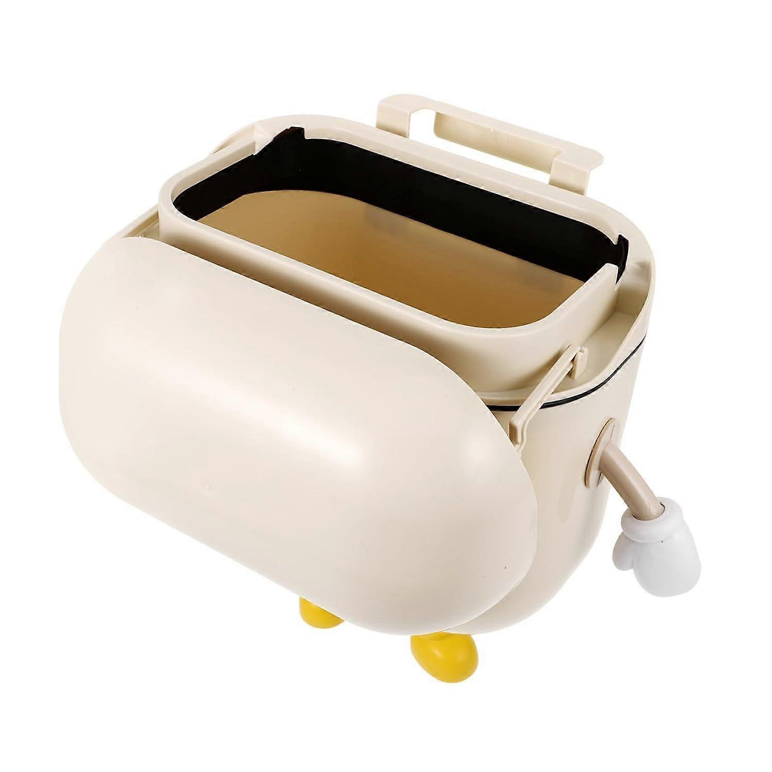 Mounted Plastic Trash Can with Lid Beige for Kitchen