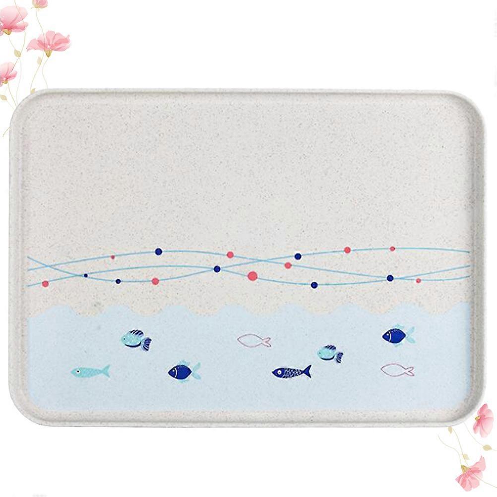 Straw Tea Set Tray for Holding Food 1Pcs Blue Rectangular Tray
