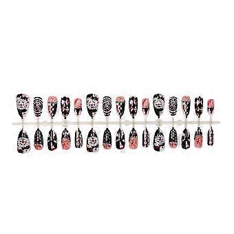 Unhas postiças 3D com efeito "Halloween: Palhaço Sombrio", com relevo, para colar, contendo 30 unidades em formato amêndoa, com adesivo, para mulheres e meninas.