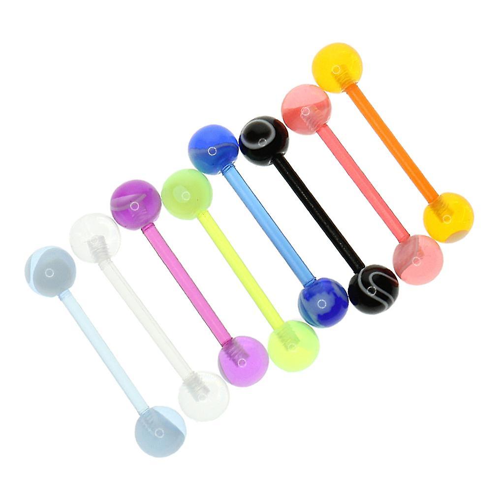 8psc Assorted Color Acrylic Barbell Ball Tongue Nipplering Helix Studs 1.8mm
