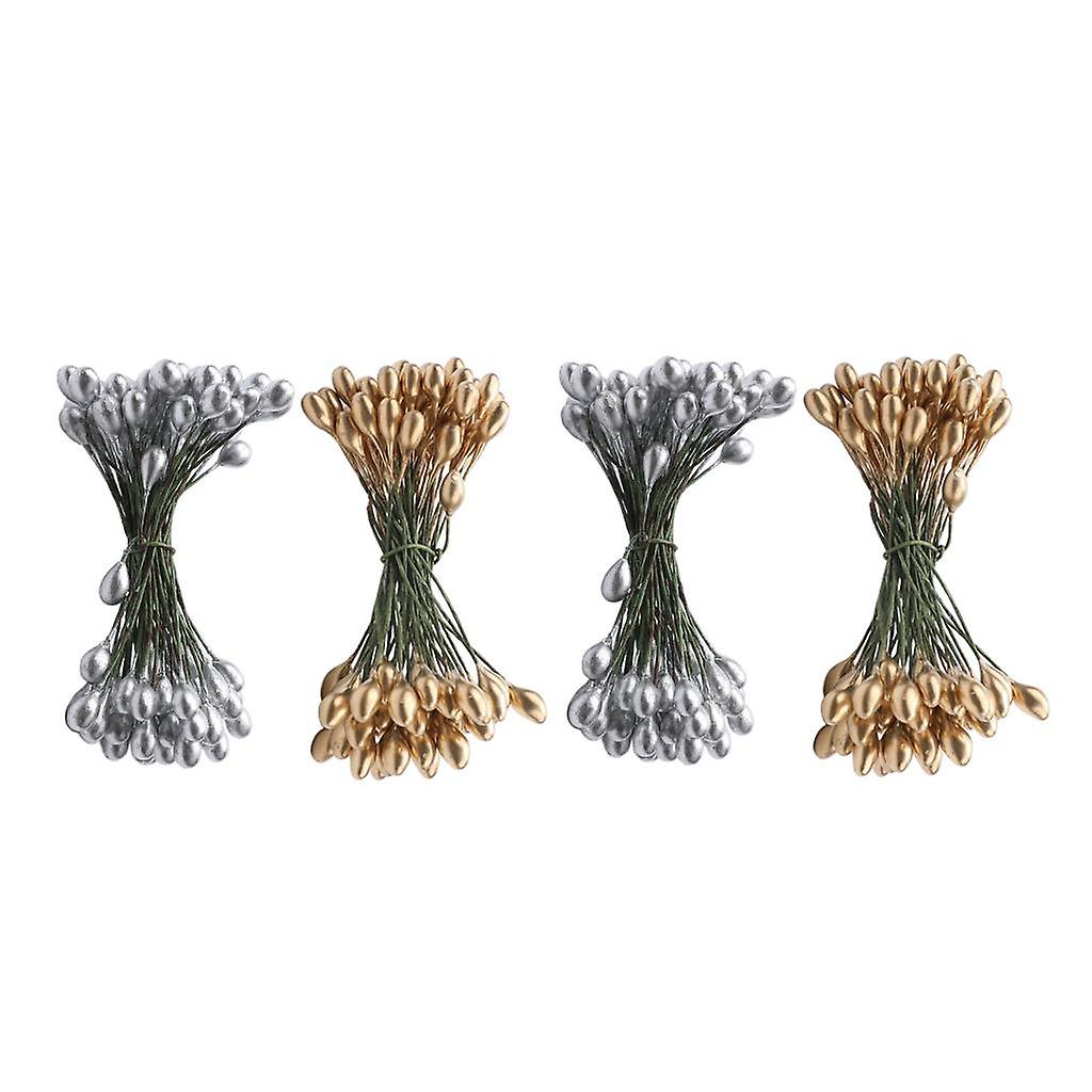 200pcs Artificial Double Head Berries DIY Craft Silver Golden