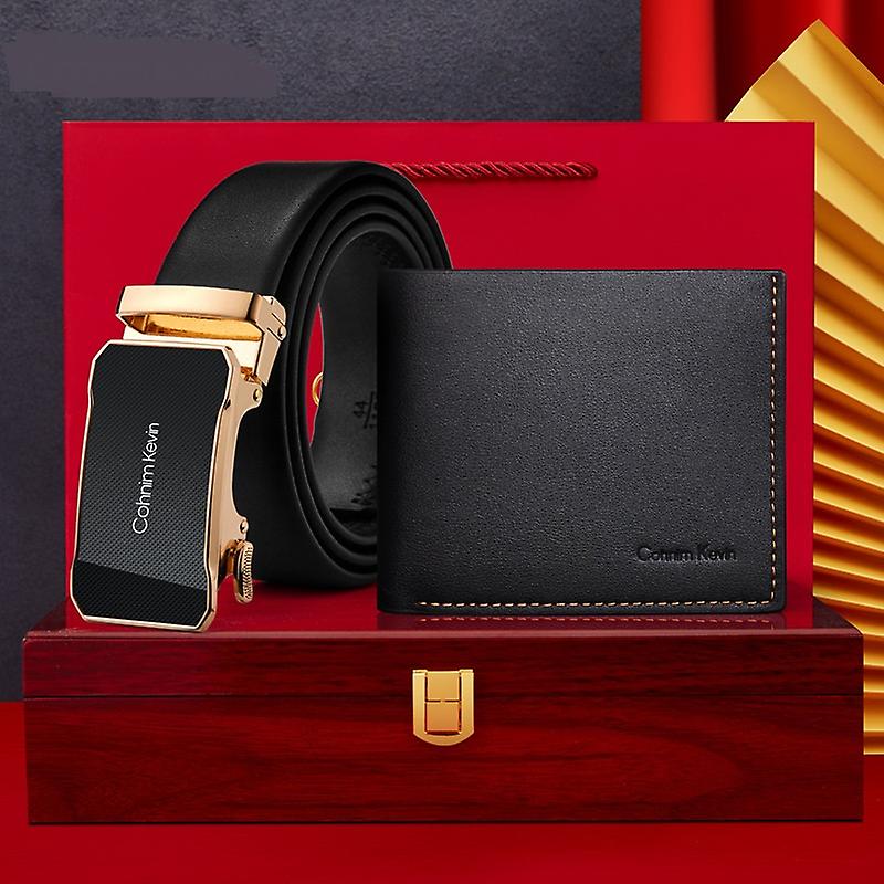 Erkek Ayarlanabilir Deri Kemer Ve Cüzdan Seti, Siyah - Premium Kemerler Ve Cüzdanlar Erkekler İçin - Dayanıklı Alaşımlı Cırcır Tokası