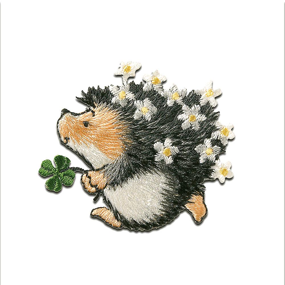 Patch - Margaret Sherry Hedgehog with Shamrock - grey - 4,6x4,8cm - Iron-on patches