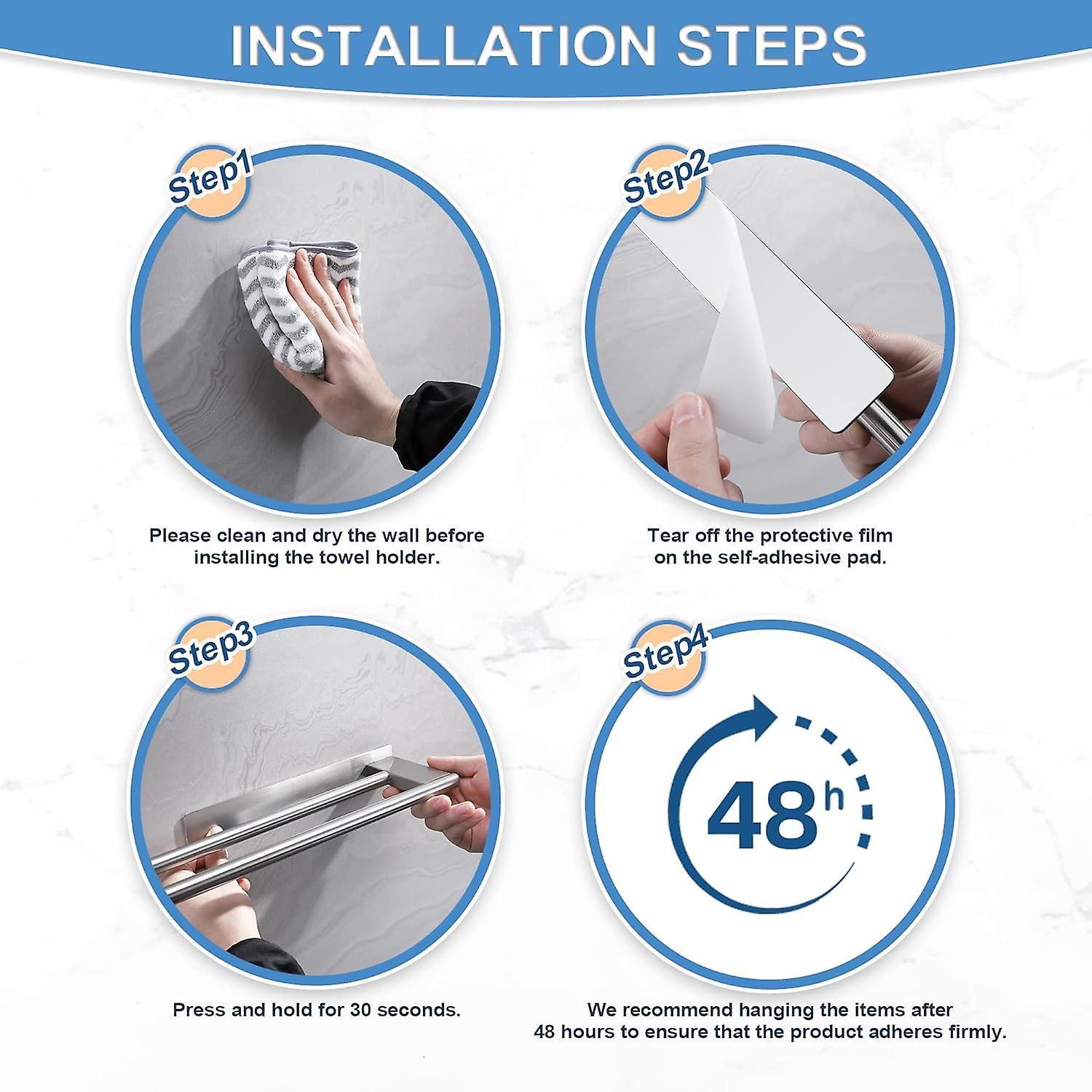 Bathroom Towel Rack No Drilling Stainless Steel Double Towel Holder ...