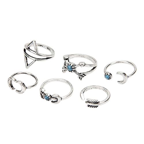 6Pcs Turquoise Arrow Moon Triangle Above Knuckle Ring Mid Finger Tip Stack Rings