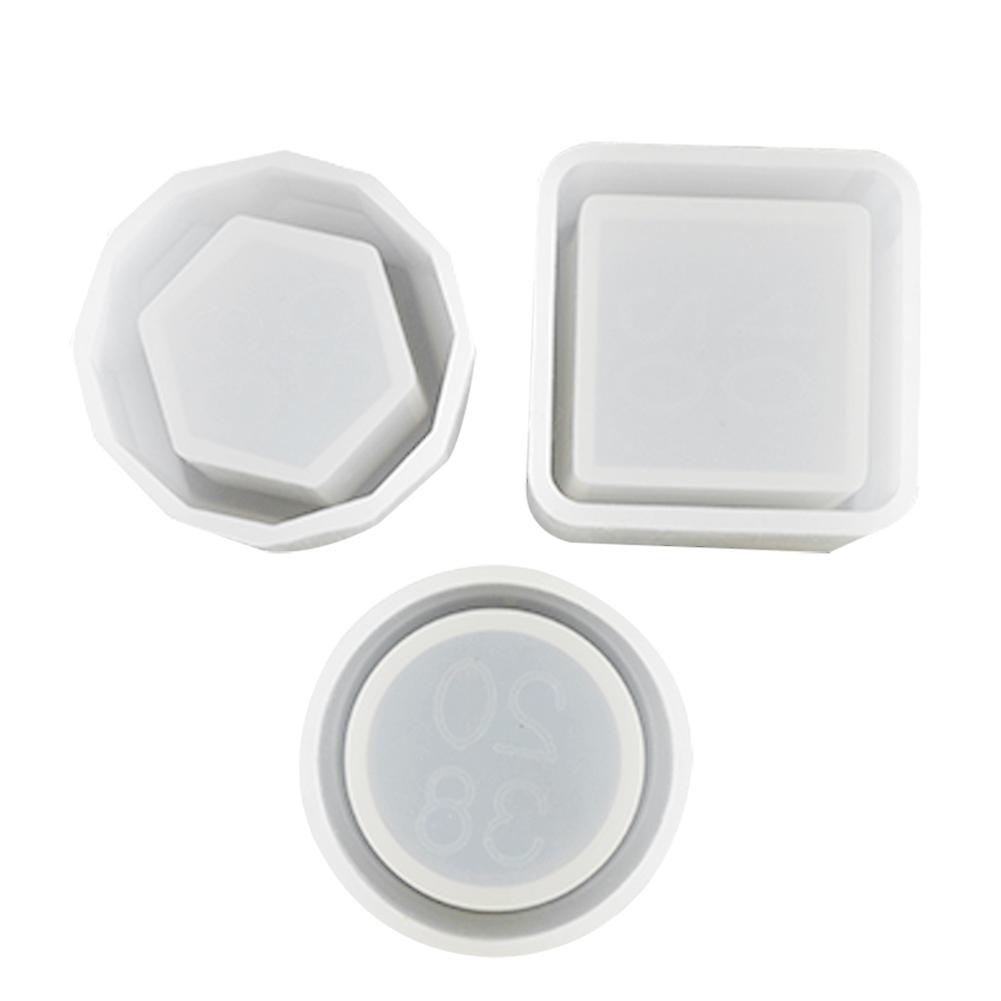 3Pcs Silicone Casting Mould Crystal Epoxy Resin Mold Square Round Hexagonal Flowerpot for DIY