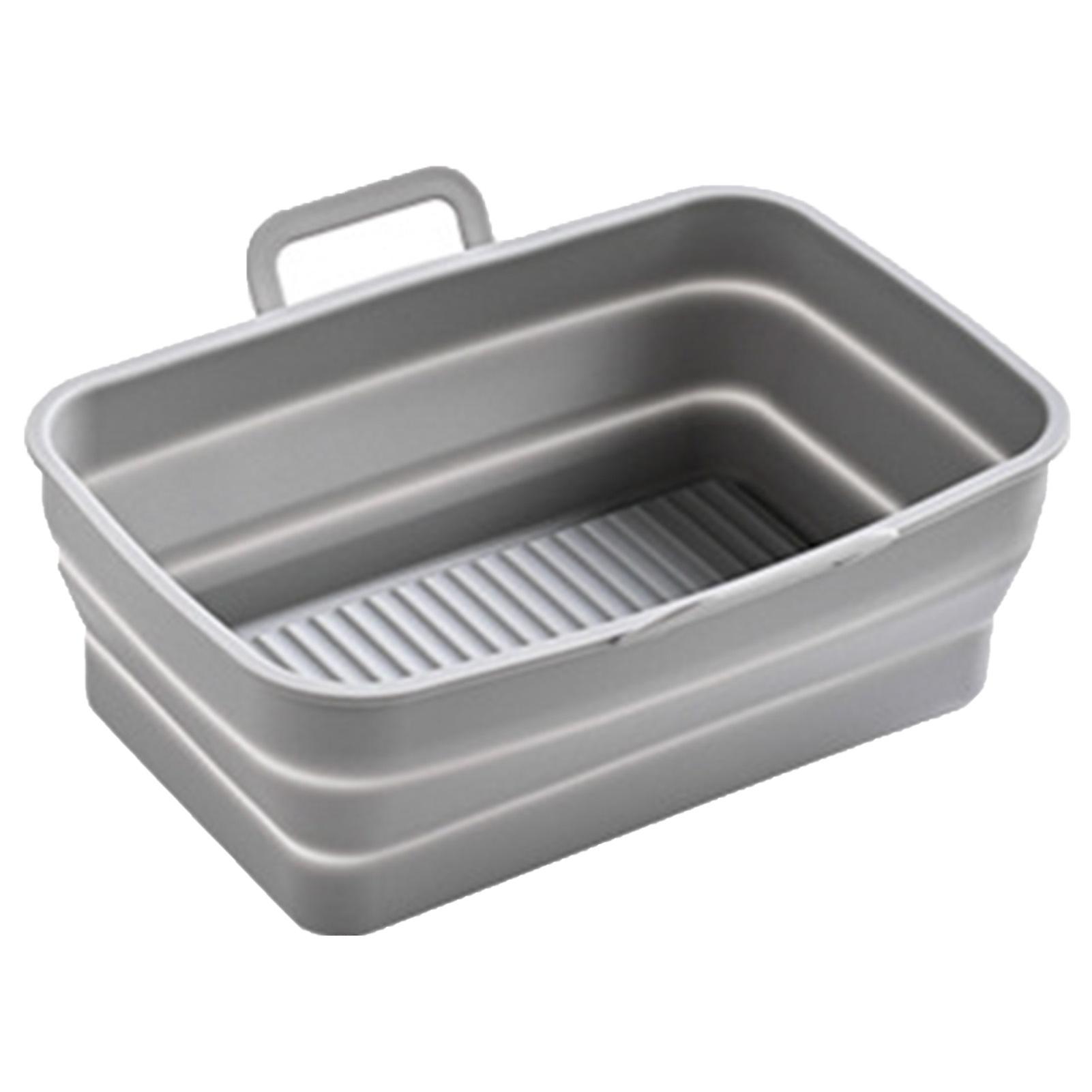 Silicone Baking Pan Foldable Fryer Pot Heighten Edge Dual Handle Design Reusable Fryer Liner Basket for Home Gray