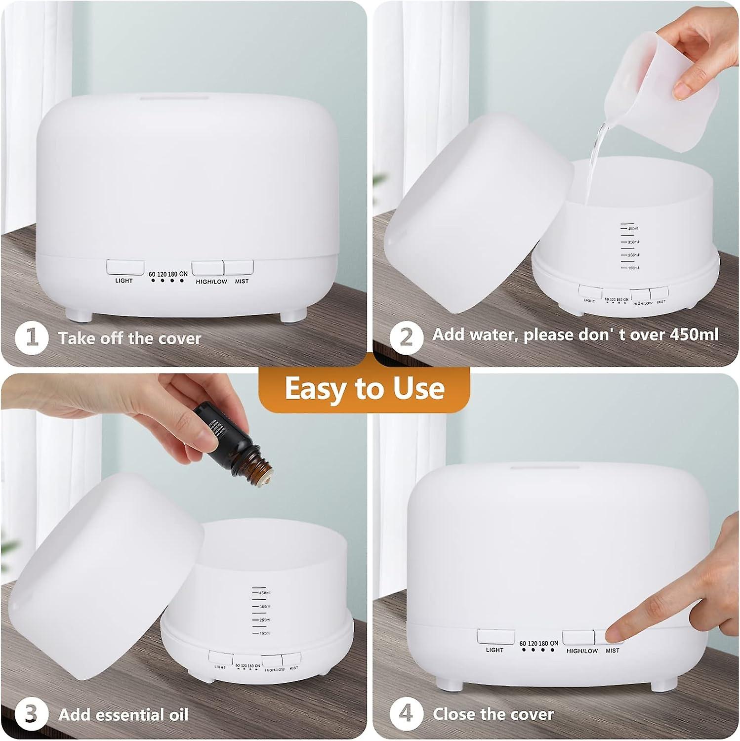 Aroma Diffuser, 450ml Humidifier with Timer, White