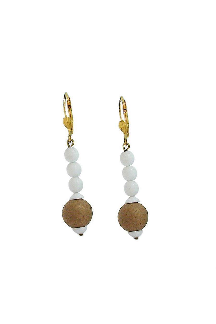 Leverback Earrings White Glass Beads - Gl03132