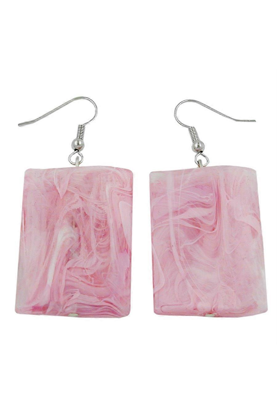 Hook Earrings Pillow Bead Pink Marbled - Gl00689
