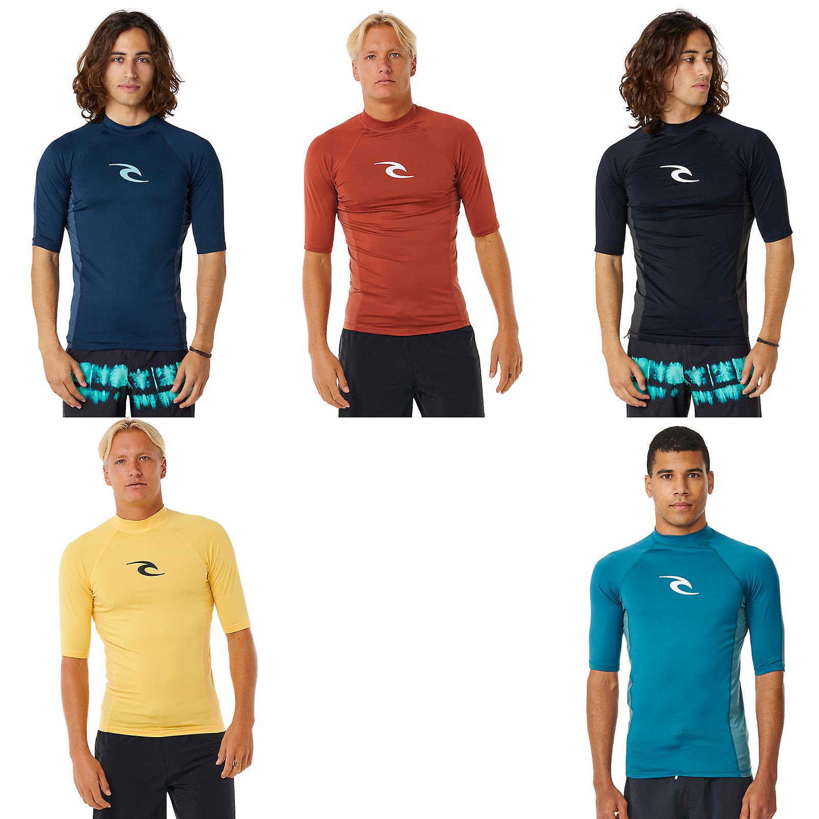 Rip Curl Mens Waves UPF 50 Perf Short Sleeve Swim Surf T-Shirt Rash Vest Top