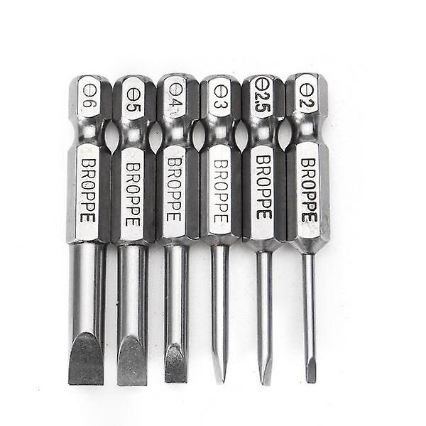 6Pcs 50mm Magnetic 2.0-6.0mm Flat Head Slotted Tip Screwdrivers Bits